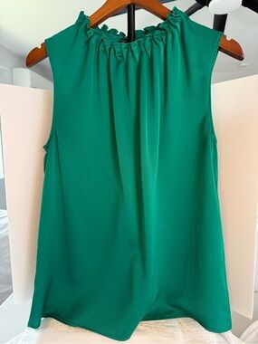 Ann Taylor Sleeveless Ruffle-Neck Top - Green